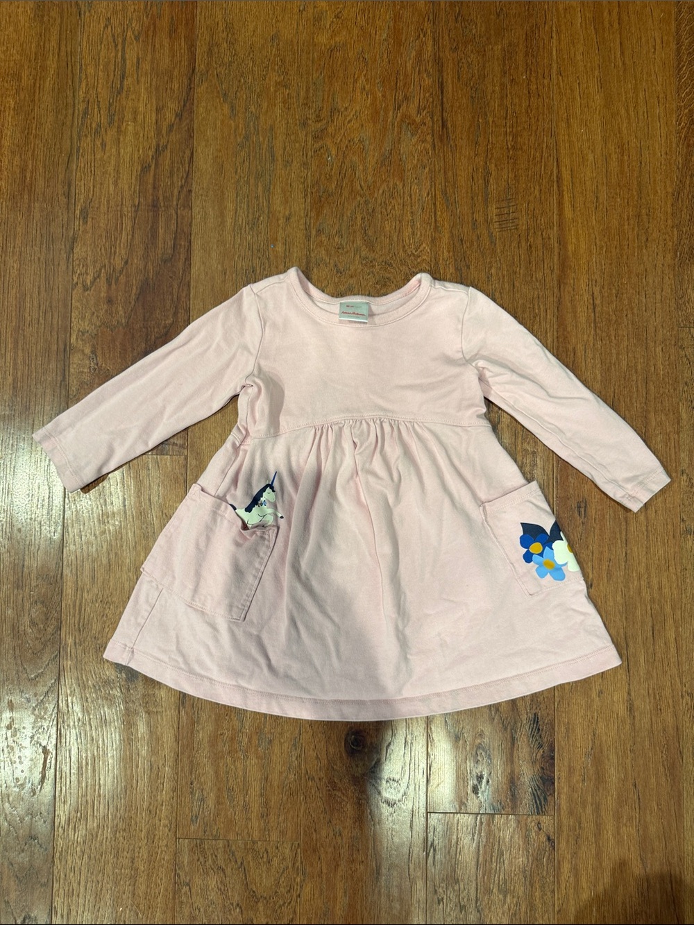 Hanna Andersson Light Pink Long-Sleeve Dress with Pocket Flowers